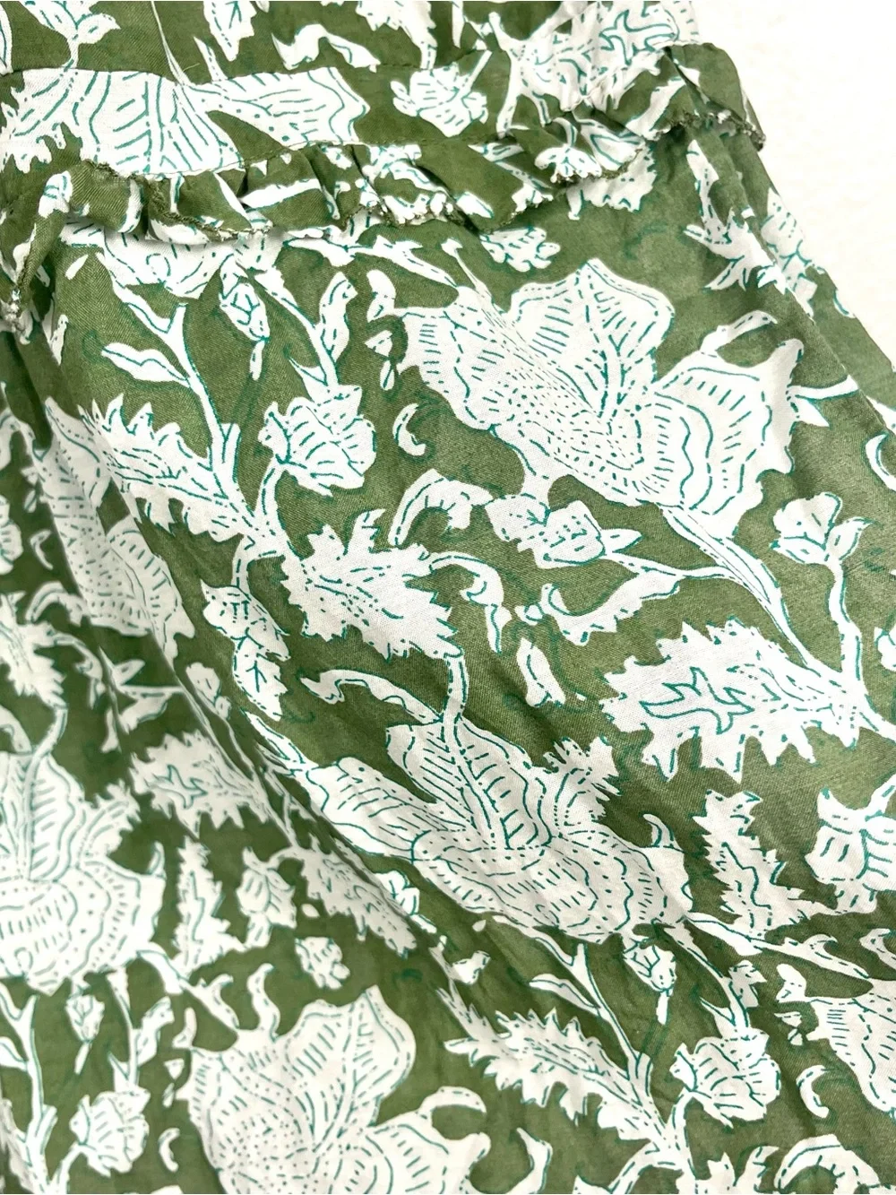 MAJE Size 42/Large Jitale Green Floral Block Print Ruffled Cotton Midi Skirt
